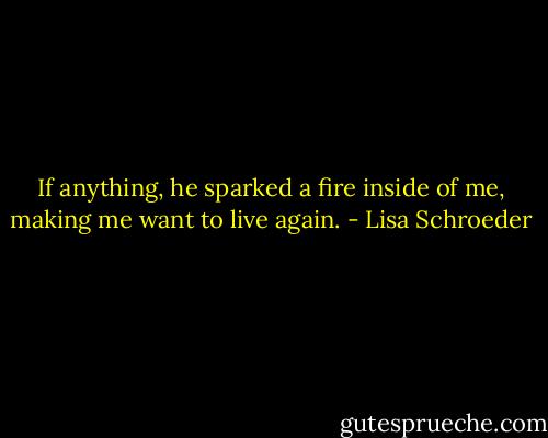 If anything,<br />he sparked<br />a fire<br />inside of me,<br />making me want to live again. - Lisa Schroeder