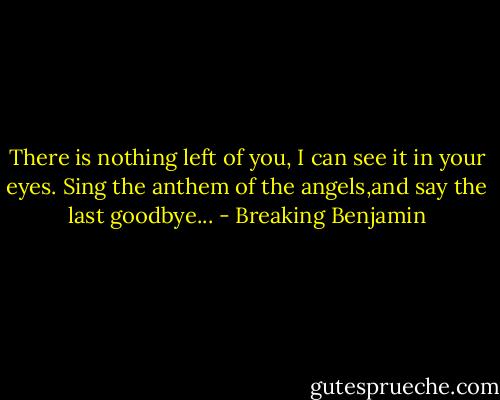 There is nothing left of you, I can see it in your eyes. Sing the anthem of the angels,and say the last goodbye... - Breaking Benjamin