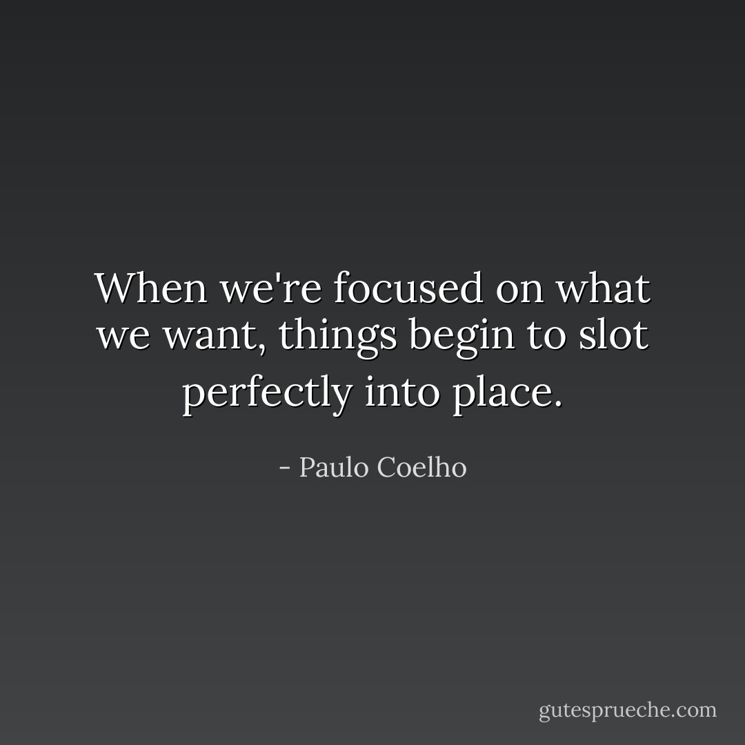 When we're focused on what we want, things begin to slot perfectly into place. - Paulo Coelho