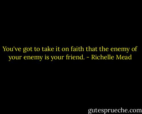 You've got to take it on faith that the enemy of your enemy is your friend. - Richelle Mead