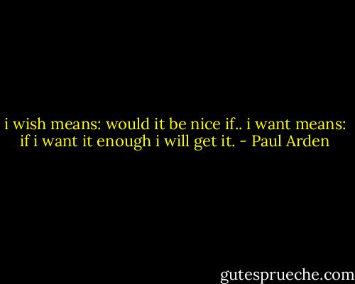 i wish means: would it be nice if..<br />i want means: if i want it enough i will get it. - Paul Arden
