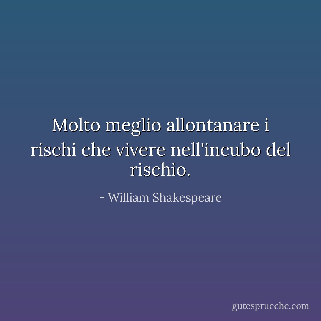 Molto meglio allontanare i rischi che vivere nell'incubo del rischio. - William Shakespeare
