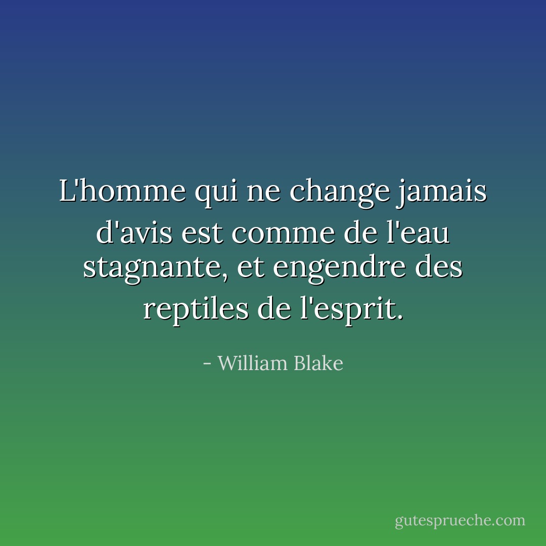 L'homme qui ne change jamais d'avis est comme de l'eau stagnante, et engendre des reptiles de l'esprit. - William Blake