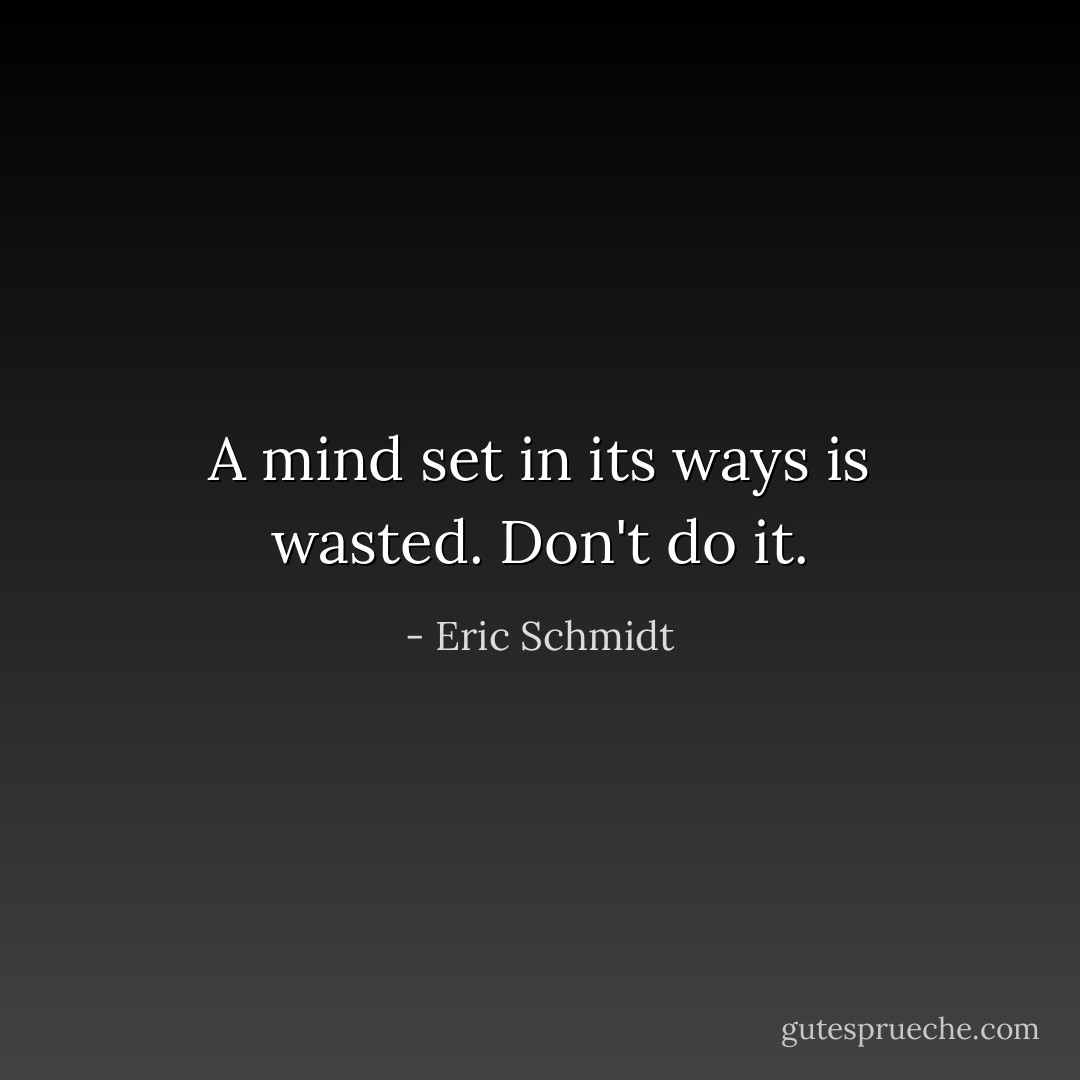 A mind set in its ways is wasted. Don't do it. - Eric Schmidt