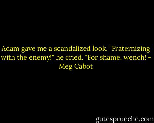 Adam gave me a scandalized look. "Fraternizing with the enemy!" he cried. "For shame, wench! - Meg Cabot