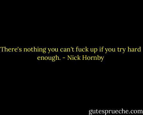 There's nothing you can't fuck up if you try hard enough. - Nick Hornby