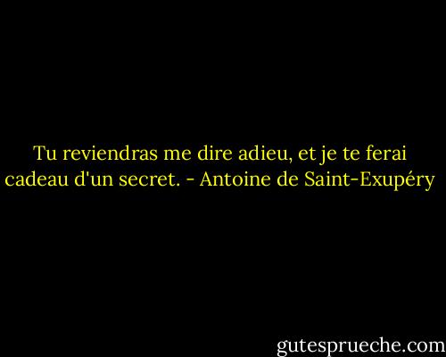Tu reviendras me dire adieu, et je te ferai cadeau d'un secret. - Antoine de Saint-Exupéry