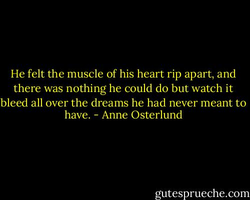 He felt the muscle of his heart rip apart, and there was nothing he could do but watch it bleed all over the dreams he had never meant to have. - Anne Osterlund