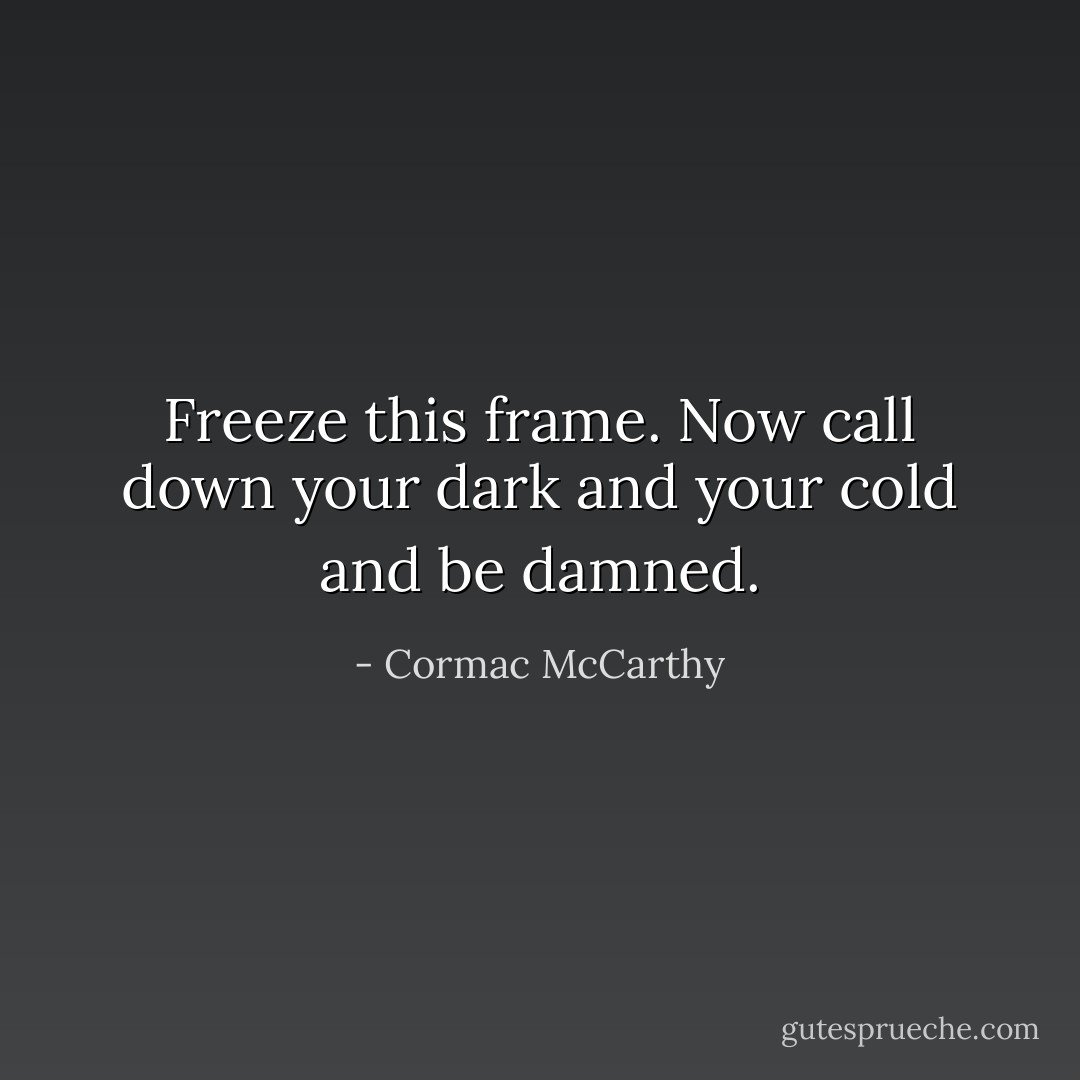 Freeze this frame. Now call down your dark and your cold and be damned. - Cormac McCarthy