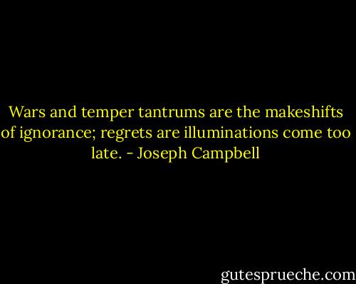 Wars and temper tantrums are the makeshifts of ignorance; regrets are illuminations come too late. - Joseph Campbell