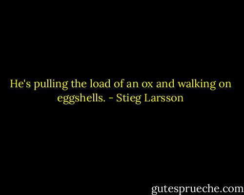 He's pulling the load of an ox and walking on eggshells. - Stieg Larsson