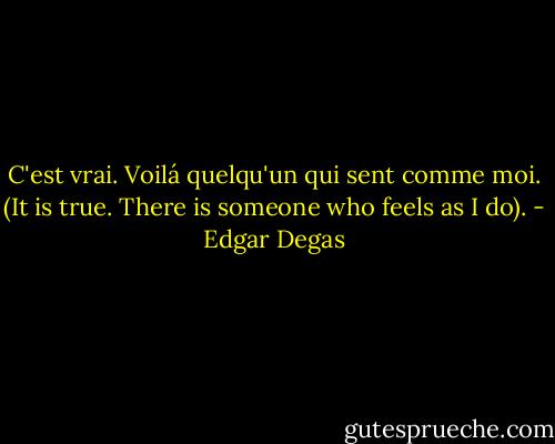 C'est vrai. Voilá quelqu'un qui sent comme moi. (It is true. There is someone who feels as I do). - Edgar Degas