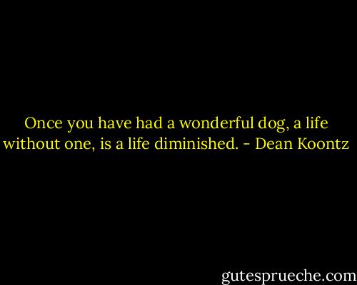 Once you have had a wonderful dog, a life without one, is a life diminished. - Dean Koontz