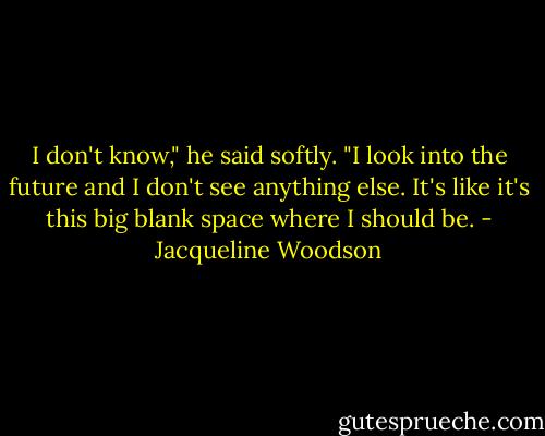 I don't know," he said softly. "I look into the future and I don't see anything else. It's like it's this big blank space where I should be. - Jacqueline Woodson
