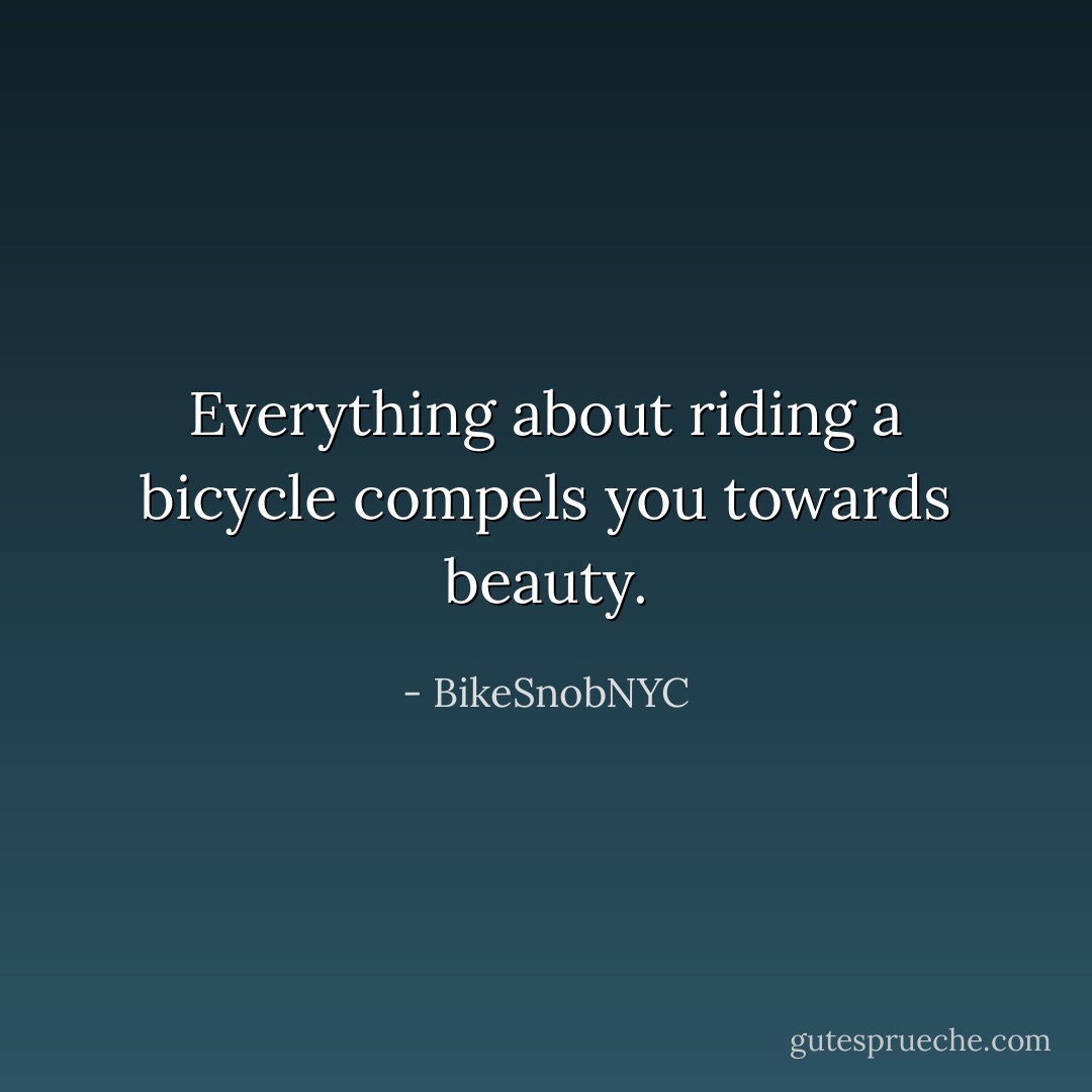 Everything about riding a bicycle compels you towards beauty. - BikeSnobNYC