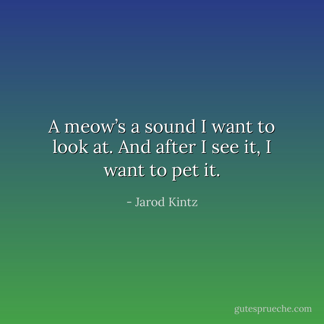 A meow’s a sound I want to look at. And after I see it, I want to pet it. - Jarod Kintz
