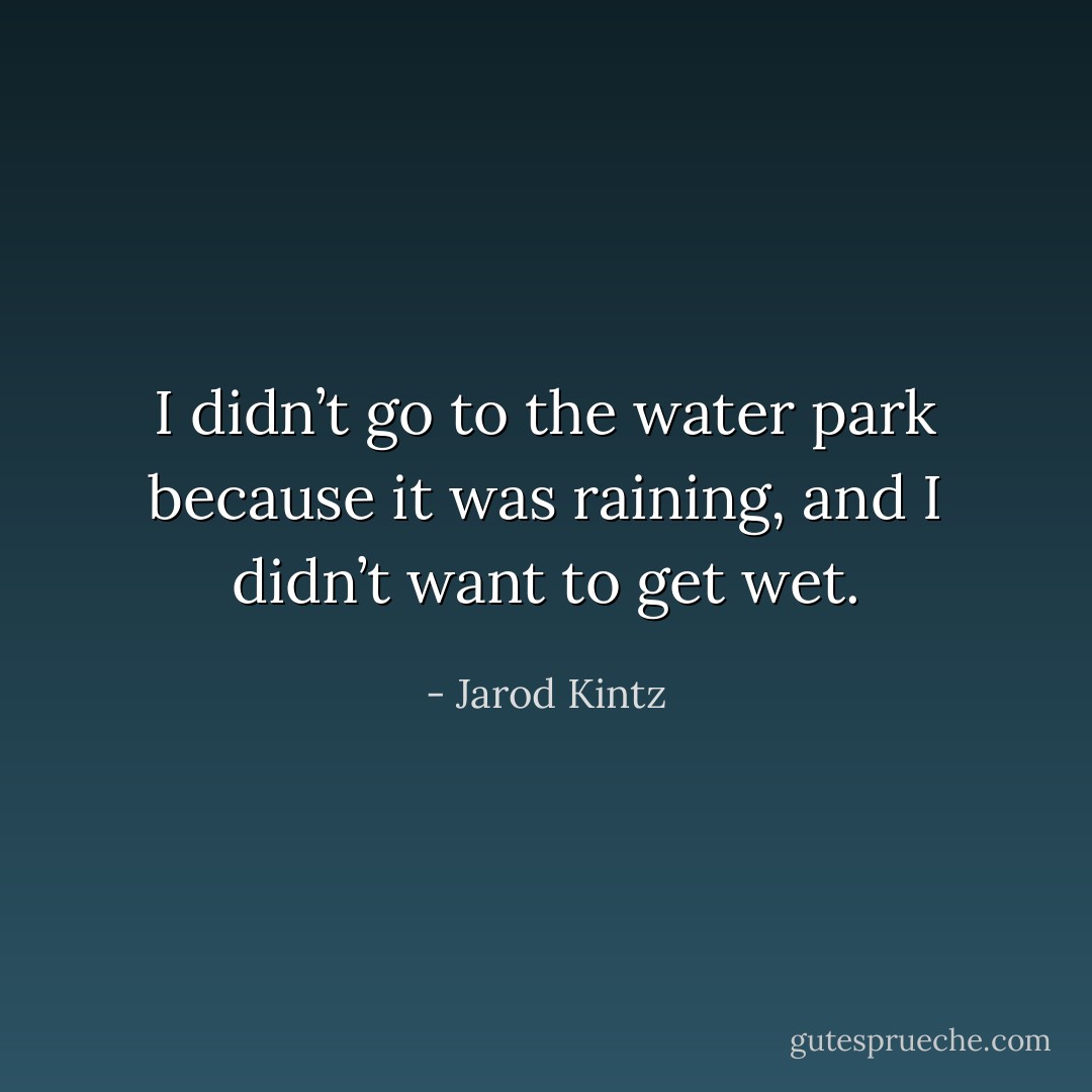 I didn’t go to the water park because it was raining, and I didn’t want to get wet. - Jarod Kintz