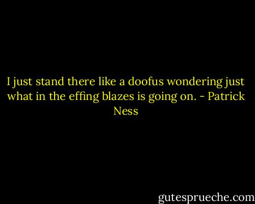 I just stand there like a doofus wondering just what in the effing blazes is going on. - Patrick Ness