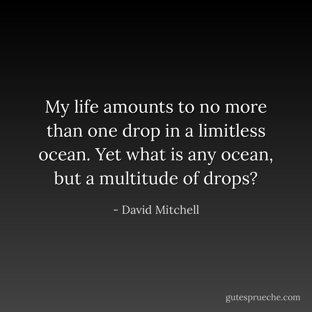 My life amounts to no more than one drop in a limitless ocean. Yet what is any ocean, but a multitude of drops? - David Mitchell