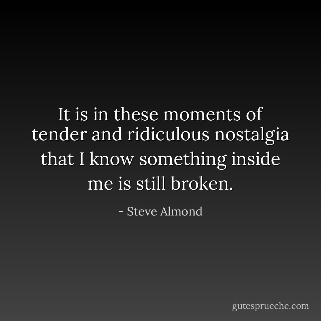 It is in these moments of tender and ridiculous nostalgia that I know something inside me is still broken. - Steve Almond