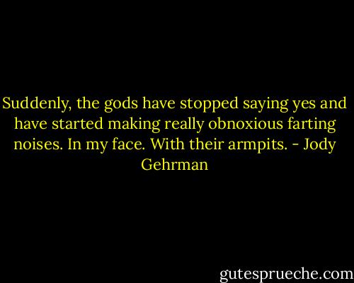 Suddenly, the gods have stopped saying yes and have started making really obnoxious farting noises. In my face. With their armpits. - Jody Gehrman