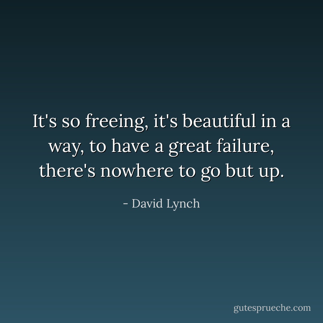 It's so freeing, it's beautiful in a way, to have a great failure, there's nowhere to go but up. - David Lynch