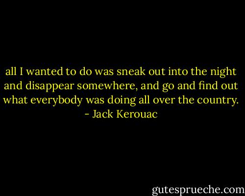 all I wanted to do was sneak out into the night and disappear somewhere, and go and find out what everybody was doing all over the country. - Jack Kerouac