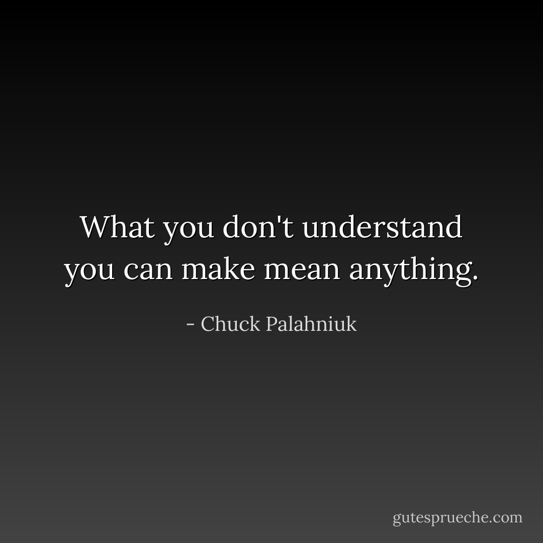 What you don't understand you can make mean anything. - Chuck Palahniuk