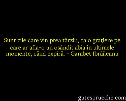 Sunt zile care vin prea târziu, ca o graţiere pe care ar afla-o un osândit abia în ultimele momente, când expiră. - Garabet Ibrăileanu
