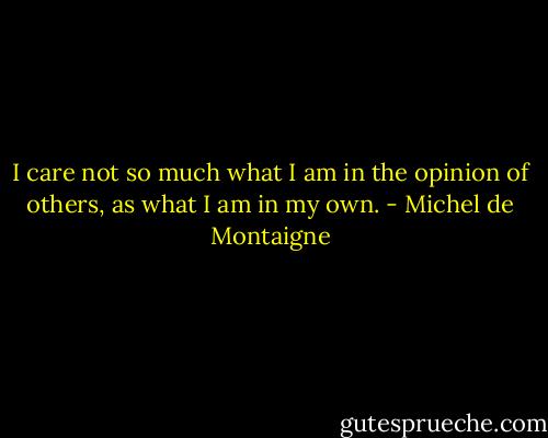 I care not so much what I am in the opinion of others, as what I am in my own. - Michel de Montaigne