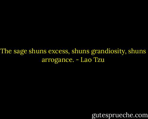 The sage shuns excess, shuns grandiosity, shuns arrogance. - Lao Tzu