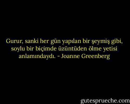 Gurur, sanki her gün yapılan bir şeymiş gibi, soylu bir biçimde üzüntüden ölme yetisi anlamındaydı. - Joanne Greenberg