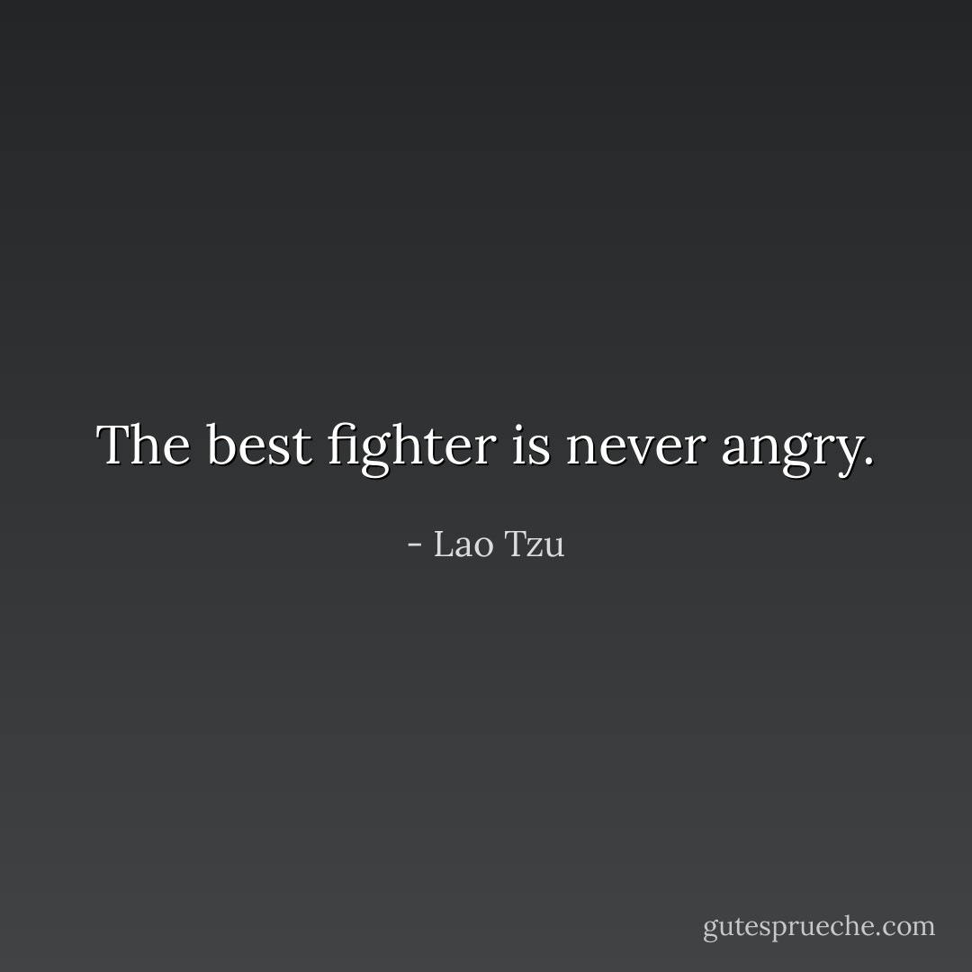 The best fighter is never angry. - Lao Tzu