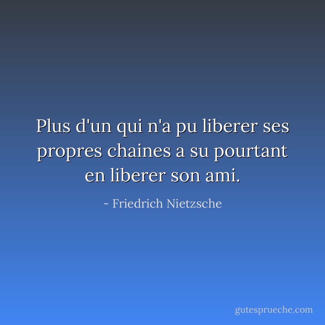 Plus d'un qui n'a pu liberer ses propres chaines a su pourtant en liberer son ami. - Friedrich Nietzsche