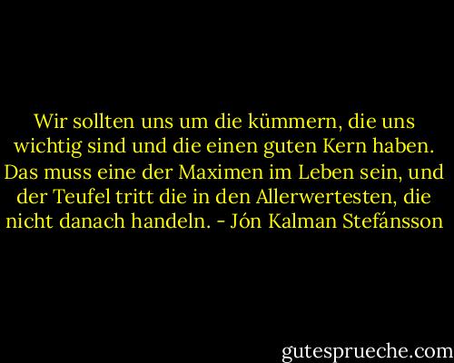 Wir sollten uns um die kümmern, die uns wichtig sind und die einen guten Kern haben.<br />Das muss eine der Maximen im Leben sein, und der Teufel tritt die in den Allerwertesten, die nicht danach handeln. - Jón Kalman Stefánsson