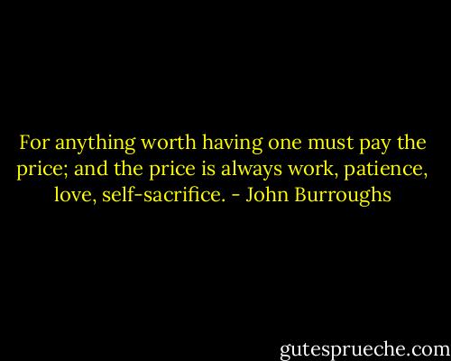 For anything worth having one must pay the price; and the price is always work, patience, love, self-sacrifice. - John Burroughs