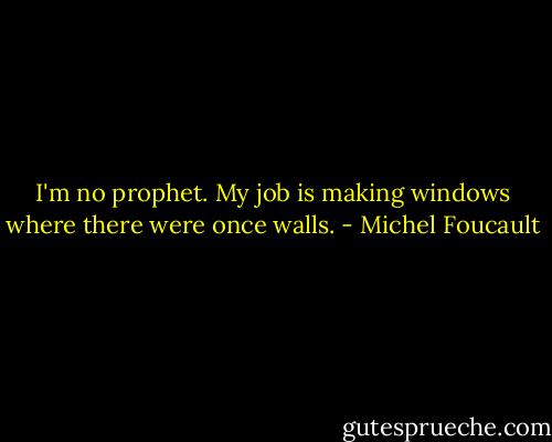 I'm no prophet. My job is making windows where there were once walls. - Michel Foucault