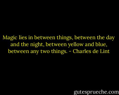 Magic lies in between things, between the day and the night, between yellow and blue, between any two things. - Charles de Lint