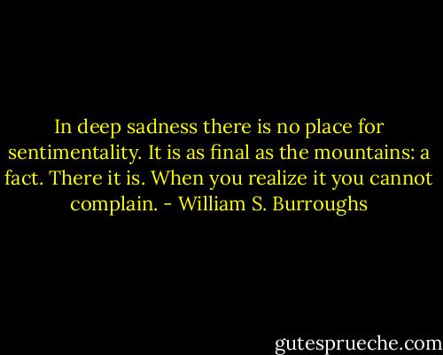 In deep sadness there is no place for sentimentality. It is as final as the mountains: a fact. There it is. When you realize it you cannot complain. - William S. Burroughs