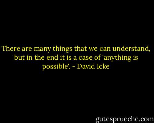 There are many things that we can understand, but in the end it is a case of 'anything is possible'. - David Icke