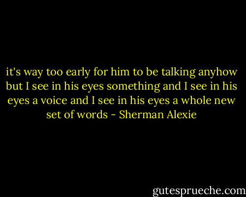 it's way too early for him to be talking anyhow but I see in his eyes something and I see in his eyes a voice and I see in his eyes a whole new set of words - Sherman Alexie