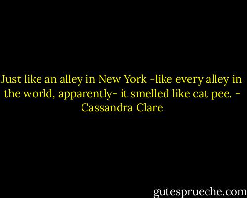 Just like an alley in New York -like every alley in the world, apparently- it smelled like cat pee. - Cassandra Clare