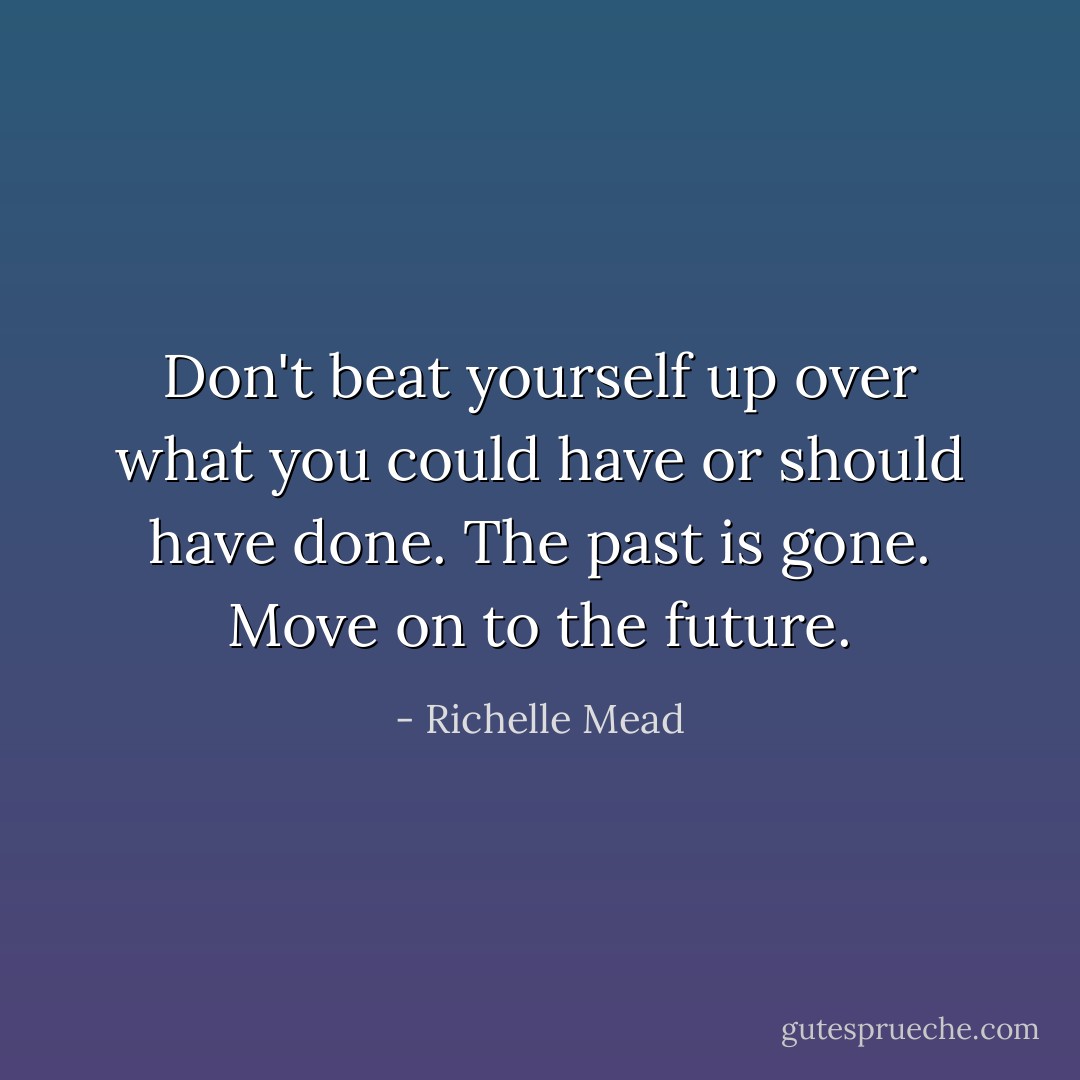Don't beat yourself up over what you could have or should have done. The past is gone. Move on to the future. - Richelle Mead