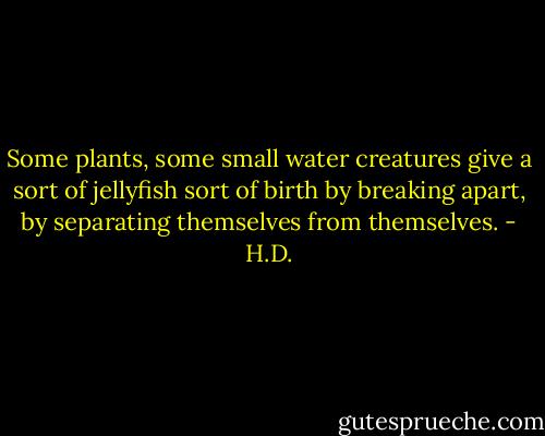Some plants, some small water creatures give a sort of jellyfish sort of birth by breaking apart, by separating themselves from themselves. - H.D.
