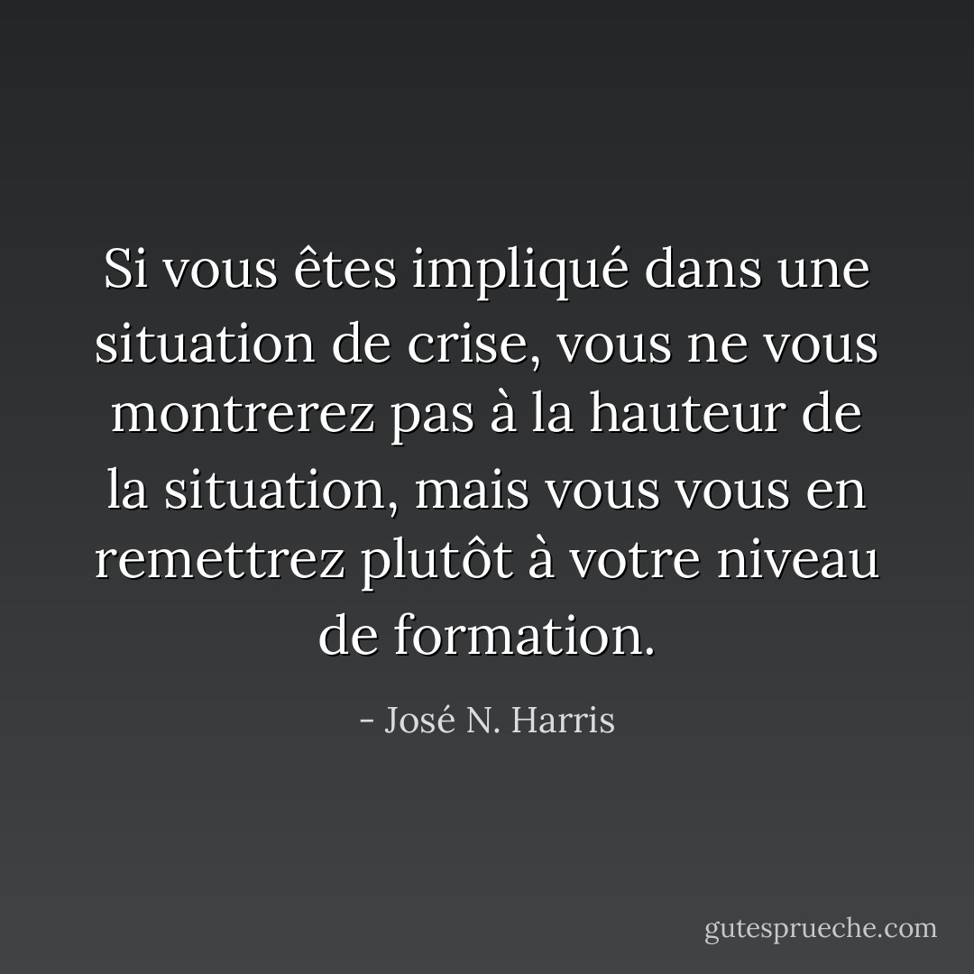 Si vous êtes impliqué dans une situation de crise, vous ne vous montrerez pas à la hauteur de la situation, mais vous vous en remettrez plutôt à votre niveau de formation. - José N. Harris