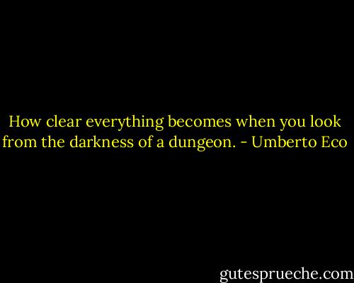 How clear everything becomes when you look from the darkness of a dungeon. - Umberto Eco
