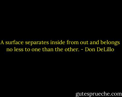 A surface separates inside from out and belongs no less to one than the other. - Don DeLillo