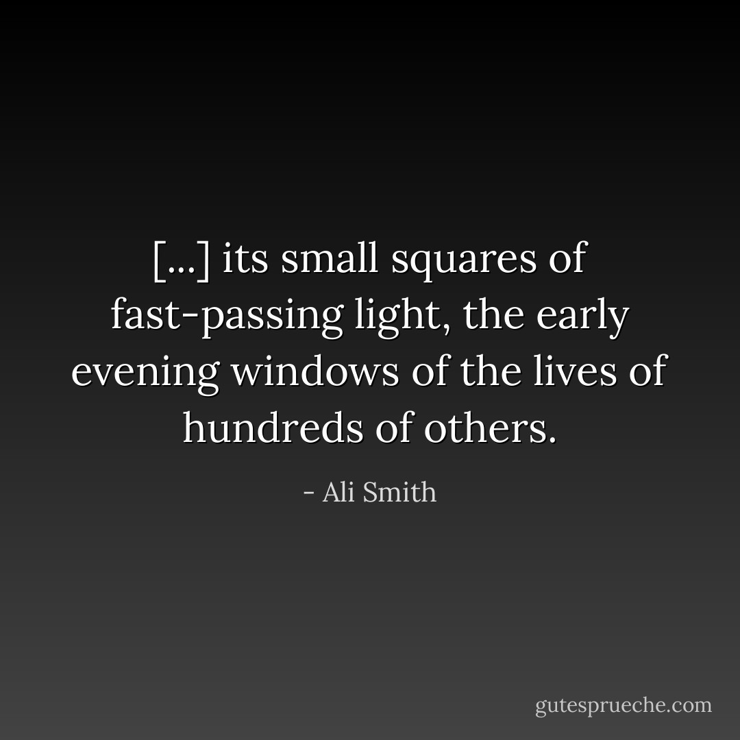 [...] its small squares of fast-passing light, the early evening windows of the lives of hundreds of others. - Ali Smith