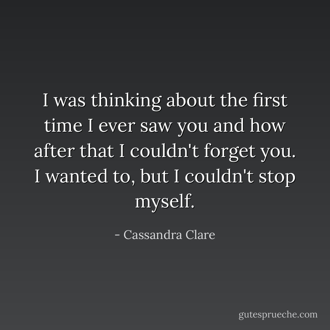 I was thinking about the first time I ever saw you and how after that I couldn't forget you. I wanted to, but I couldn't stop myself. - Cassandra Clare