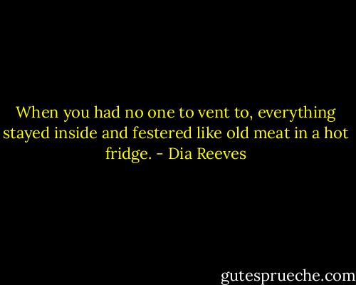 When you had no one to vent to, everything stayed inside and festered like old meat in a hot fridge. - Dia Reeves